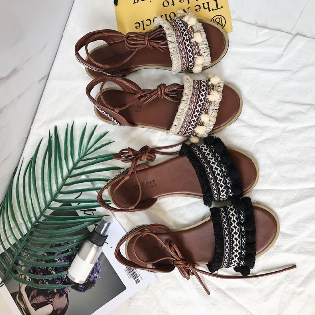 Sandal thổ cẩm ( sẵn 35-36-37 trắng nâu)