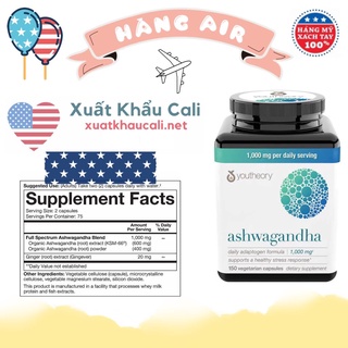 Youtheory Ashwagandha 1000mg 150 Viên uống nhân sâm Ấn Độ