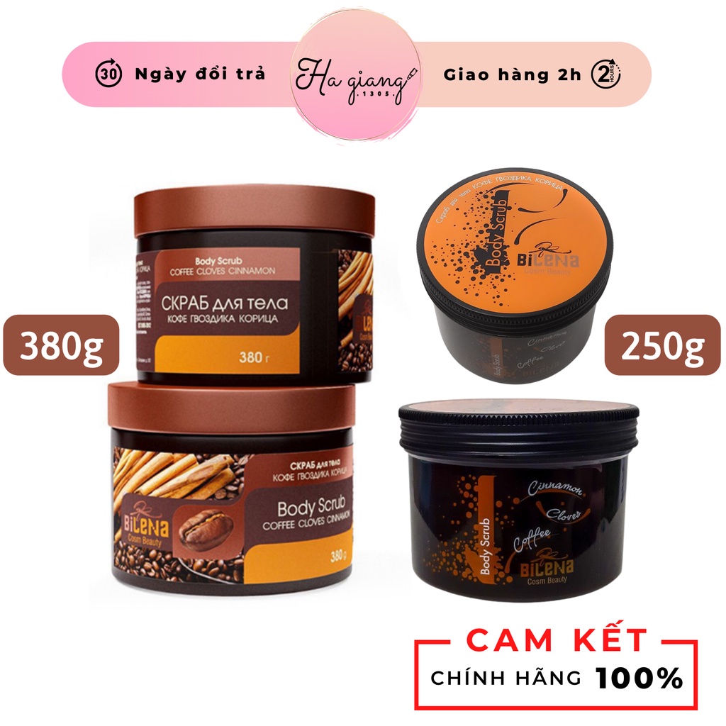 Tẩy da chết quế hồi cà phê Bilena Body Scrub 250g - 380g giúp da trắng sáng, mịn màng và săn chắc