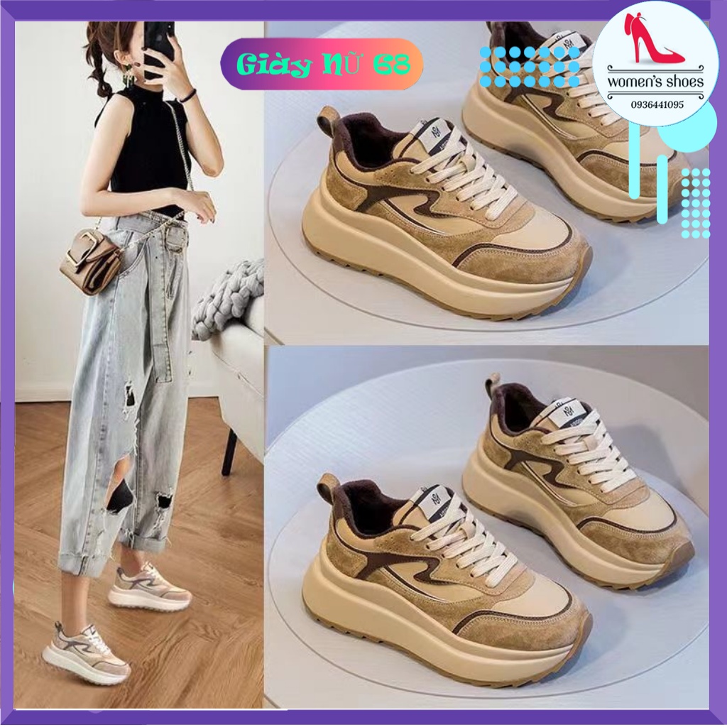 Giày Thể Thao Nữ Độn Đế Viền Nâu Hàng Mới Về