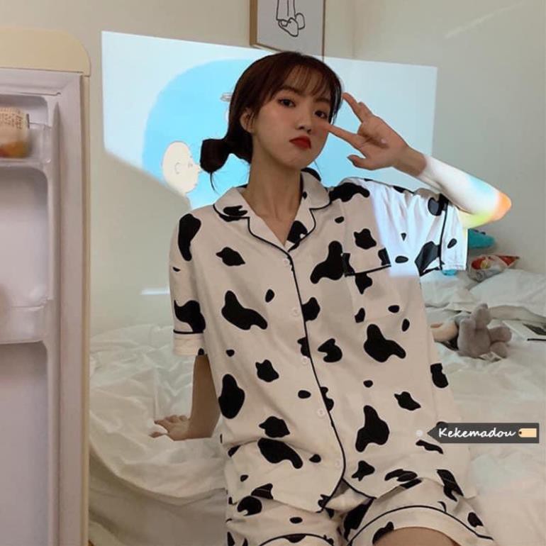 [XẢ KHO] Bộ Pijama Ngắn Tay - Bộ Ngủ Bò Sữa Ulzzang Cute Hot Trend 2021