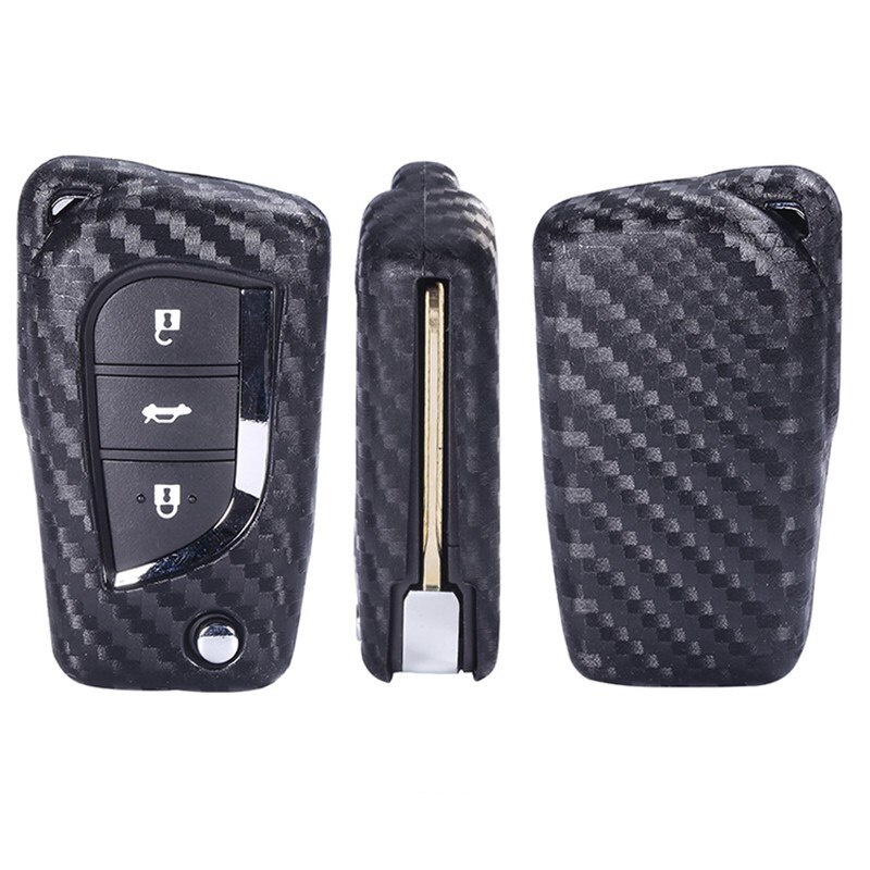 Vỏ Silicon Họa Tiết Sợi Carbon Bọc Chìa Khóa Điều Khiển Từ Xa Cho Toyota Auris Corolla Avensis Verso Yaris Aygo Scion TC IM 2015 2016 Camry RAV4