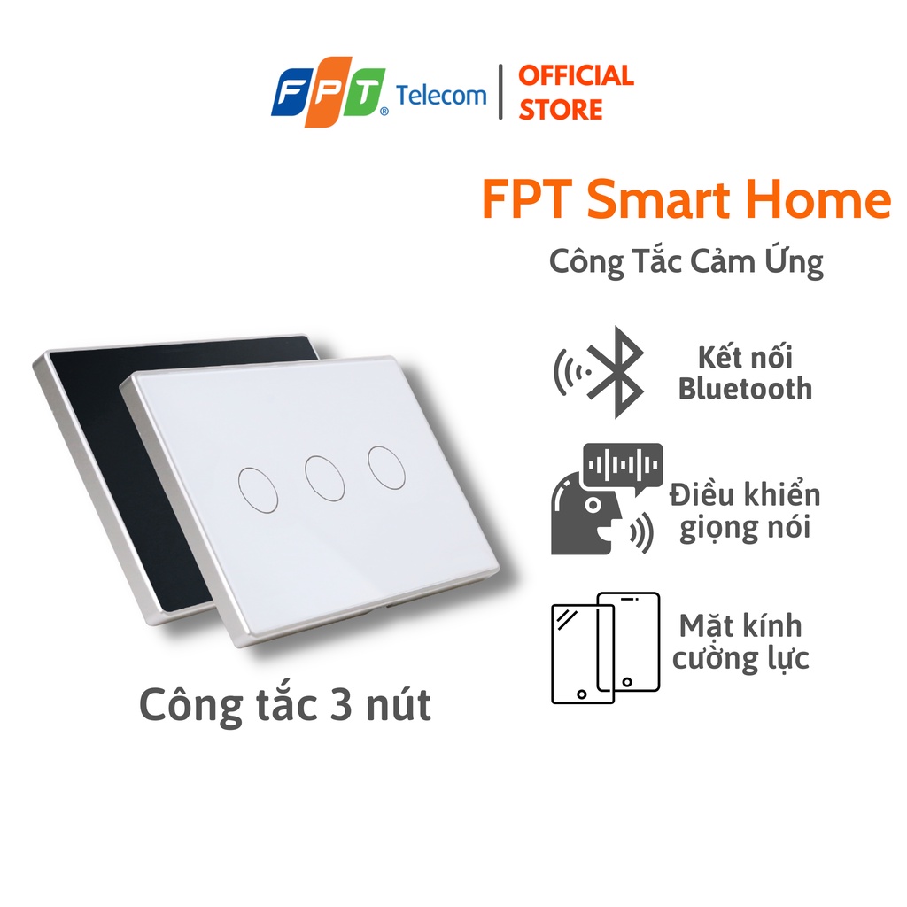 Công Tắc Cảm Ứng Thông Minh FPT Smart Home - Mặt Kính Cường Lực - Kết nối Bluetooth Mesh - 1 Đến 4 Nút - Đen/Trắng