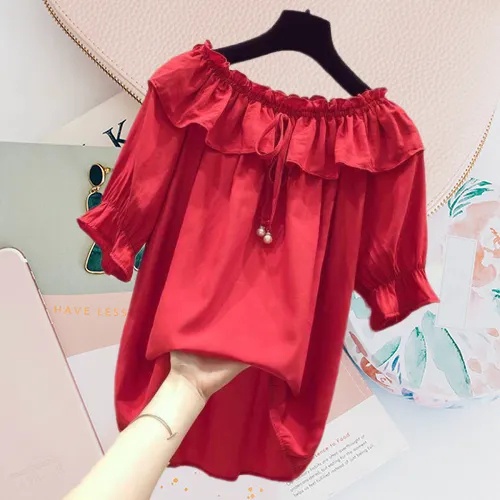 Áo Kiểu Chất Chiffon Tay Ngắn Thiết Kế Dáng Rộng C8704