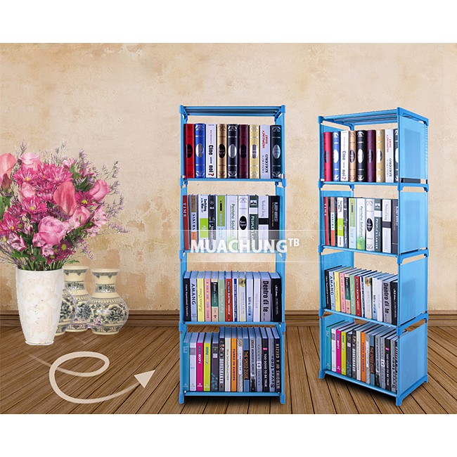 Giá để sách báo, túi xách, đồ dùng gia đình bằng vải khung thép siêu bền, thiết kế 4 tầng