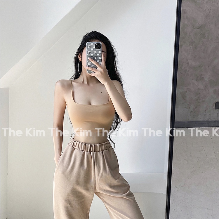 Áo 2 dây nhọn cotton hai lớp vải , croptop nữ ôm body , thun dây sợi bún The Kim A104