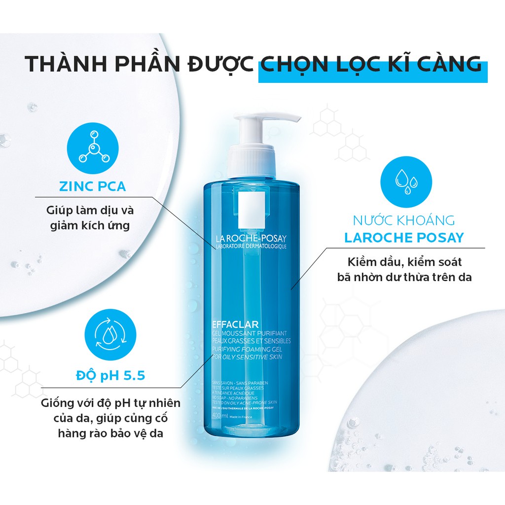 Sữa rửa mặt La Roche Posay cho da dầu mụn, da nhạy cảm Effaclar Purifying Foaming Gel