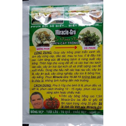 MIRACLE GRO 15-30-15 Gói 10gr - Phân bón lá giúp cây xanh tốt