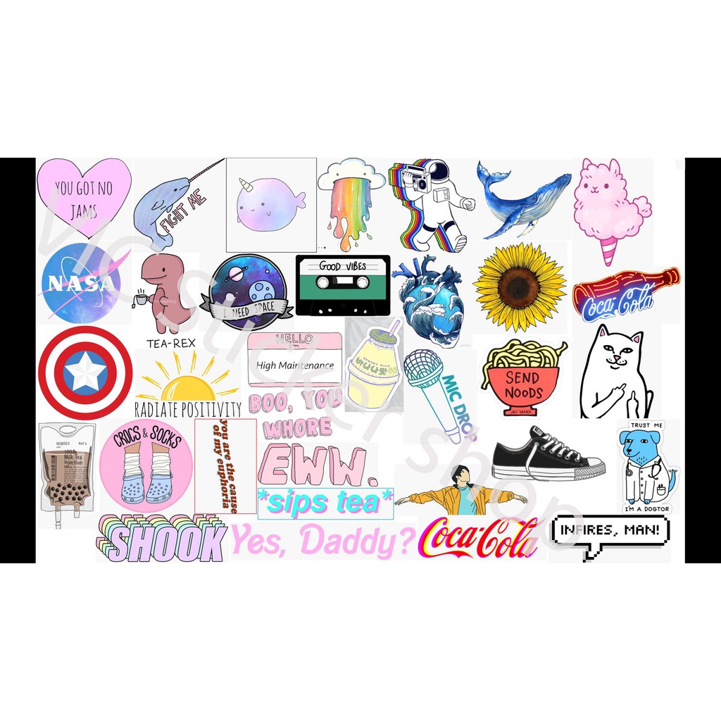 Combo sticker hồng chống nước dán Vali, xe, barber shop, Mũ bảo hiểm , macbook, đàn, tường...