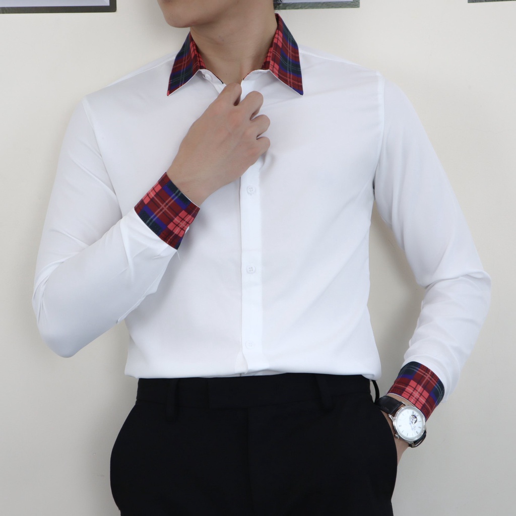 Áo sơ mi nam dài tay vải lụa mềm mịn phong cách hàn quốc