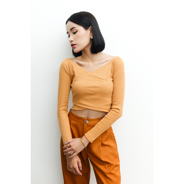 Áo Maybi ôm thun tay dài đắp cổ V