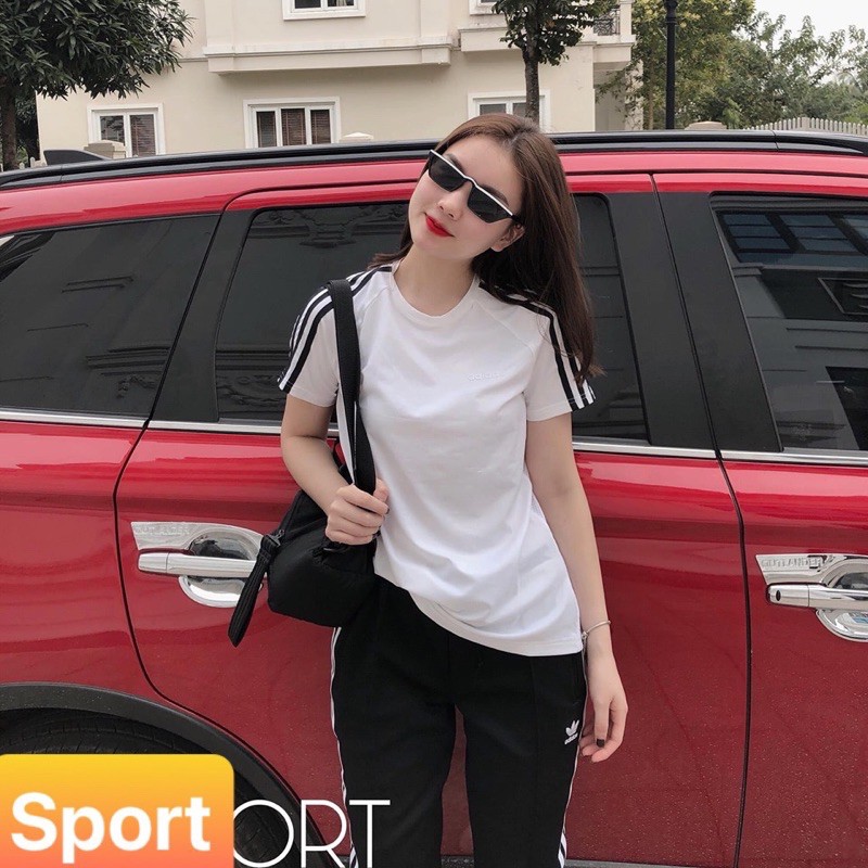 [Mã FATHANG5 giảm 10K đơn 50K] [Có Video] Áo Phông Thể Thao Nữ Form Rộng, Tay Ngắn Phối 3 Sọc Chất Mịn Đẹp