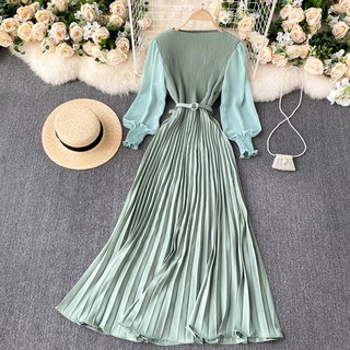 Thiết kế eo xếp ly nhạy áp lực, nhẹ và mỏng, Tính khí thời trang, Phong cách nhẹ nhàng và trưởng thành, Váy kiểu Pháp mới mùa xuân dành cho nữ, Váy xếp li dài