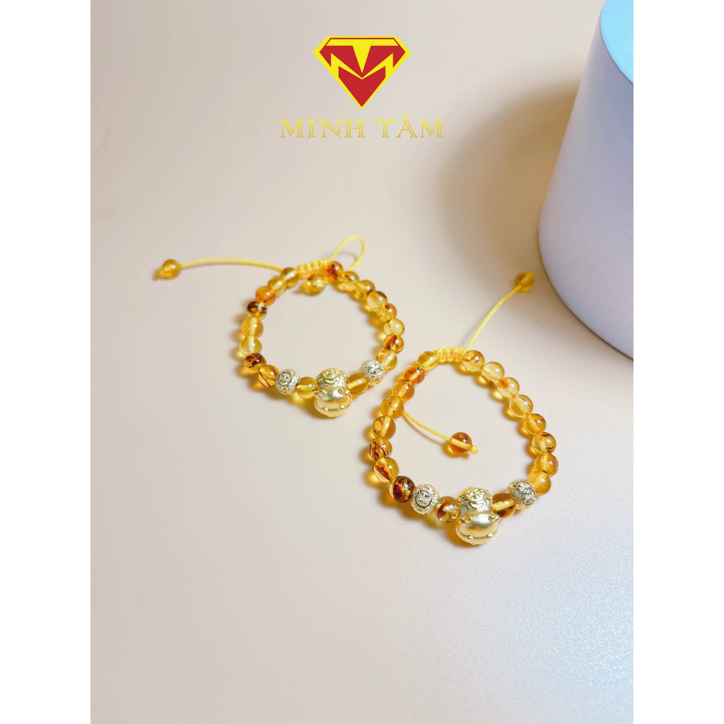 Vòng tay hổ phách con giáp Mèo xi vàng cho bé,Vòng hổ ph.ách con giáp bạc cho bé-Minh Tâm Jewelry
