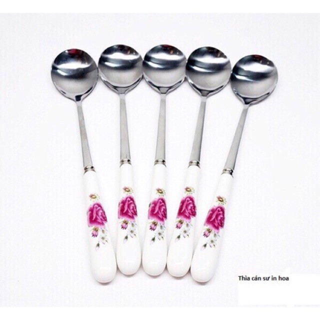 Set 5 thìa ăn cơm cán sứ CAO CẤP SIÊU ĐẸP