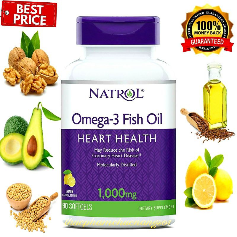 Fish Oil Natrol Dầu Cá Omega 3 1000mg Hương Chanh 90 Viên Cam Kết Chính Hãng
