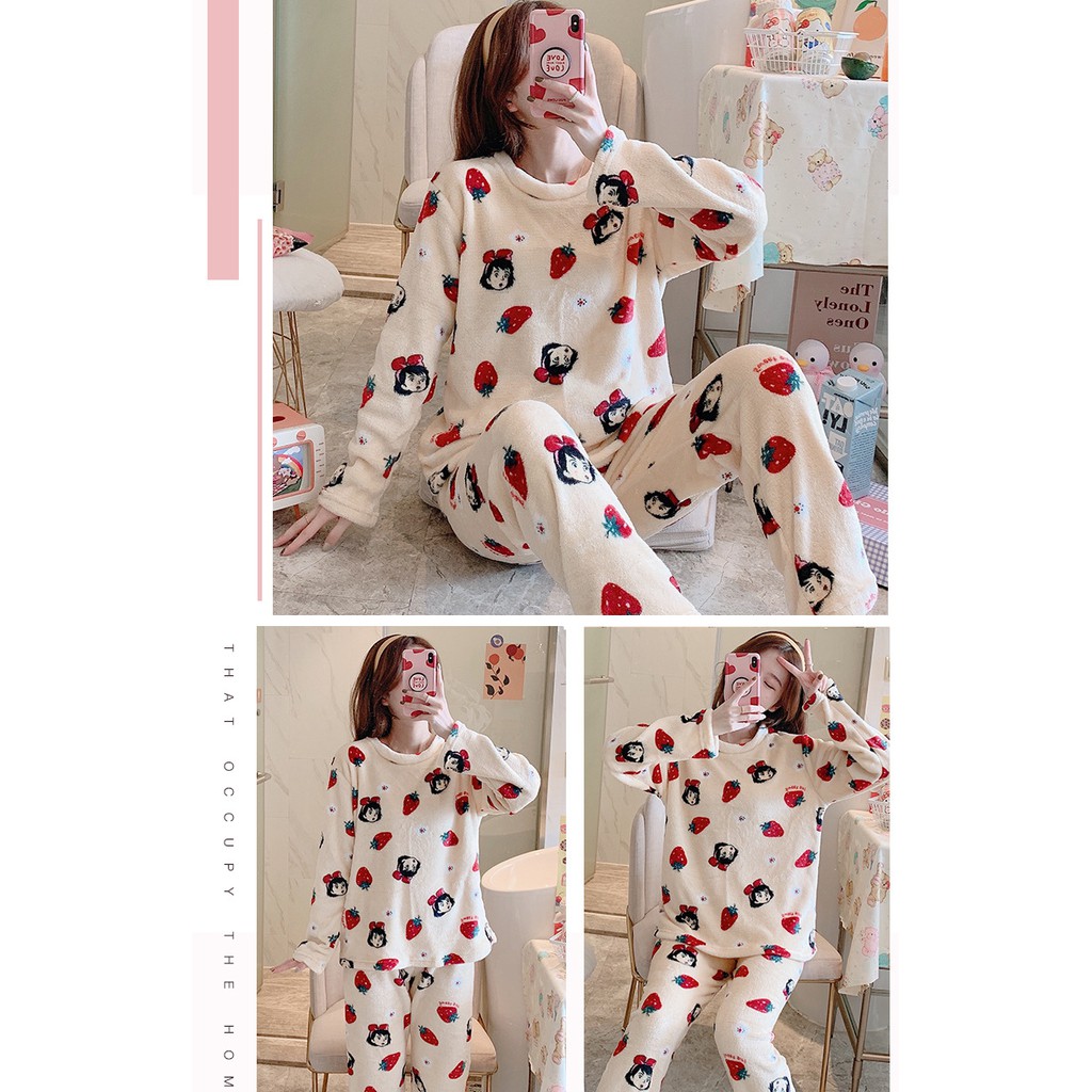 Bộ Đồ Ngủ Nữ - Pijama Quần Áo Mặc Ở Nhà Dài Tay Vải Nhung Bông Mùa Đông Xuân Thu Dễ Thương Ảnh Thật +Video BĐN09 | BigBuy360 - bigbuy360.vn
