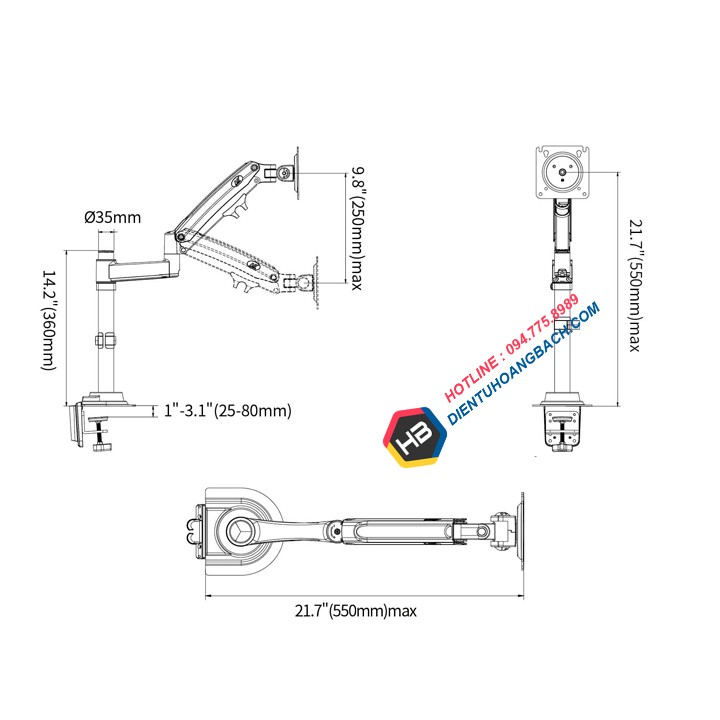 Giá Treo Màn Hình Máy Tính NB H100 22 - 35 Inch - Tay Treo Màn Hình H100 Hãng NorthBayou