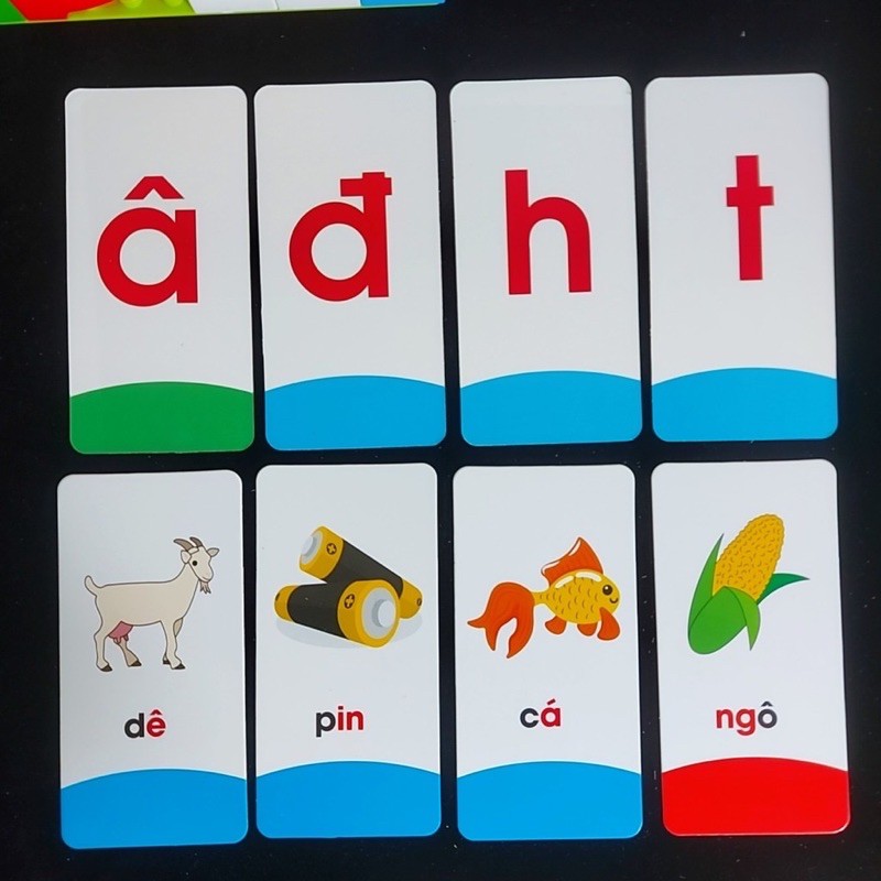 bộ thẻ flashcard chữ ghép chữ cái chữ số cho bé học tiếng việt khổ lớn 10x15 cm