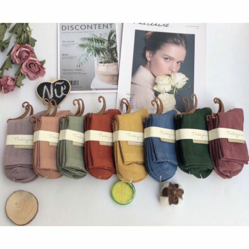 Set 5 đôi tất gân cổ cao dày ấm loại xịn cho nữ