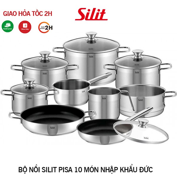 Bộ nồi Silit Pisa 10 món nhập khẩu Đức chất liệu thép không rỉ 18/10 cao cấp, thích hợp với mọi loại bếp