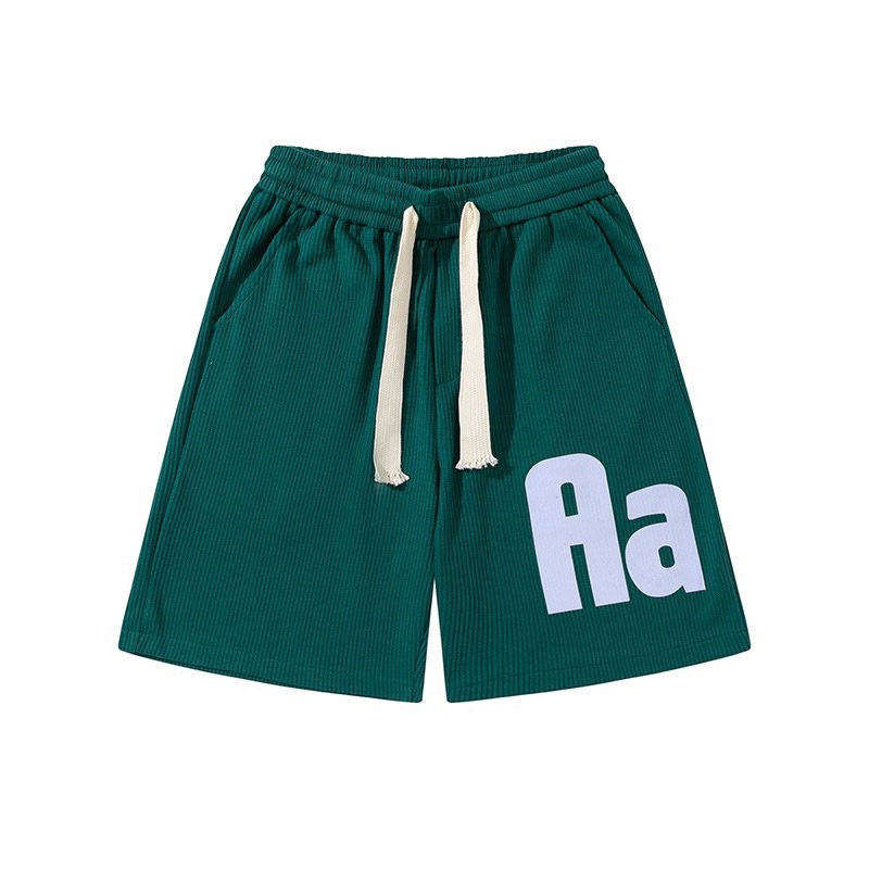 Quần Đùi Thun Chữ Aa Form Rộng Nam Nữ Meeny - Short Xanh Lá Dáng Rộng In Hình Chất Thun Tăm Mịn Phong Cách Hàn Quốc