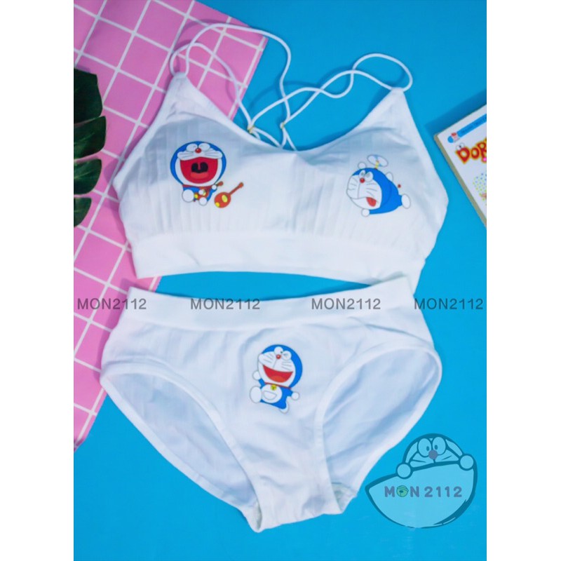 BỘ ĐỒ LÓT THỂ THAO FREESIZE 40-60KG BRA KHÔNG GỌNG DÂY ĐAN CHÉO DORAEMON DOREMON | BigBuy360 - bigbuy360.vn