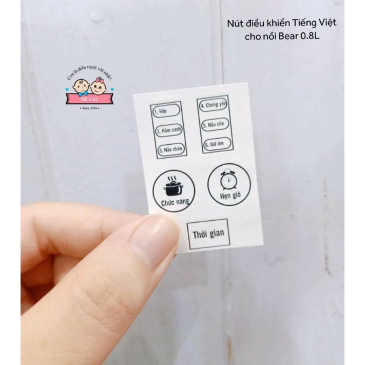 [Mẹ Lạc] Bảng dán nút điều khiển tiếng Việt cho nồi nấu chậm Bear 0.8L