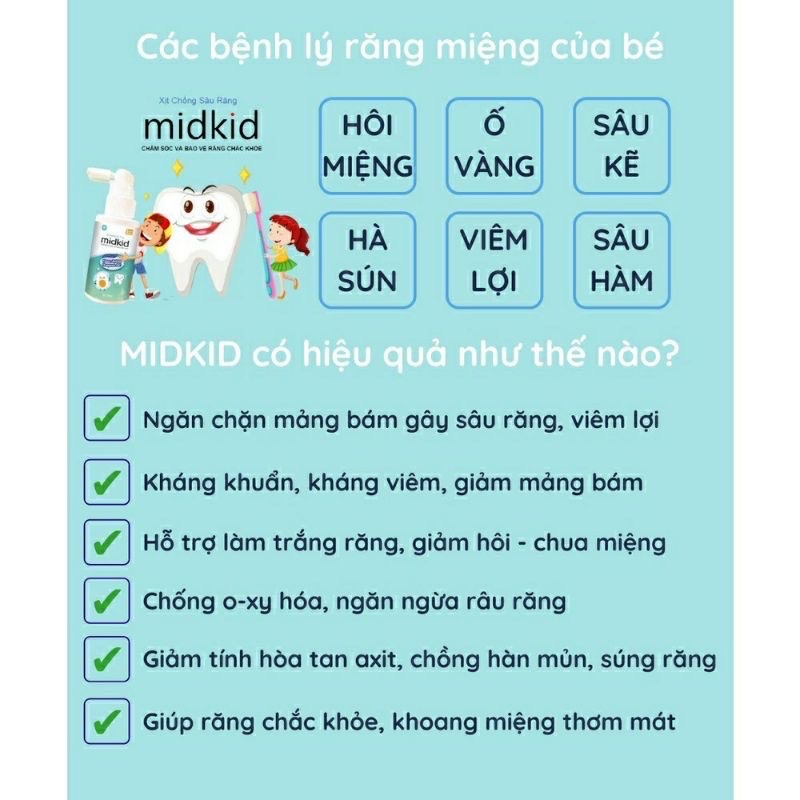 Xịt Midkid 30ml trắng răng, phòng sâu răng cho bé chính hãng