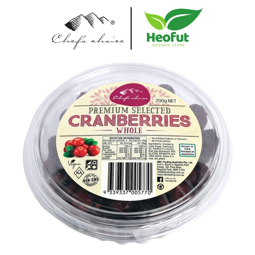 Đồ ăn vặt hoa quả sấy khô Chef's Choice việt quất organic nhập khẩu Úc Heofut
