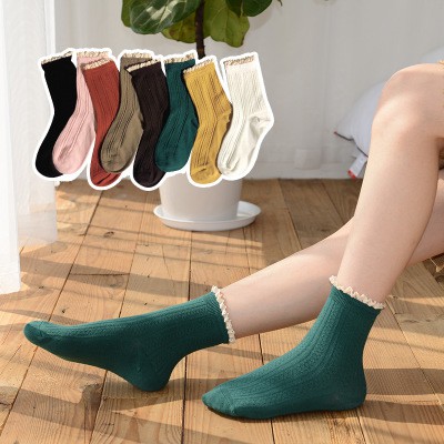 Tất ren nữ - Vớ bèo ren cổ cao phong cách tất vintage Hàn Quốc, hàng chính hãng có mác