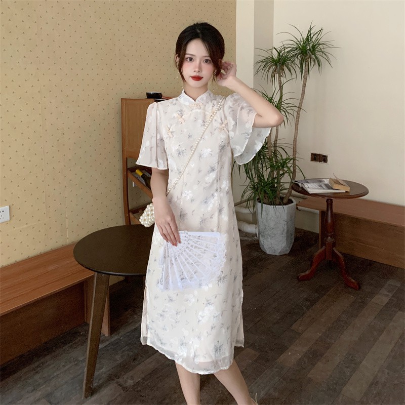 Sườn Xám 2 Lớp Xẻ Tà Phong Cách Trung Cổ Nhẹ Nhàng