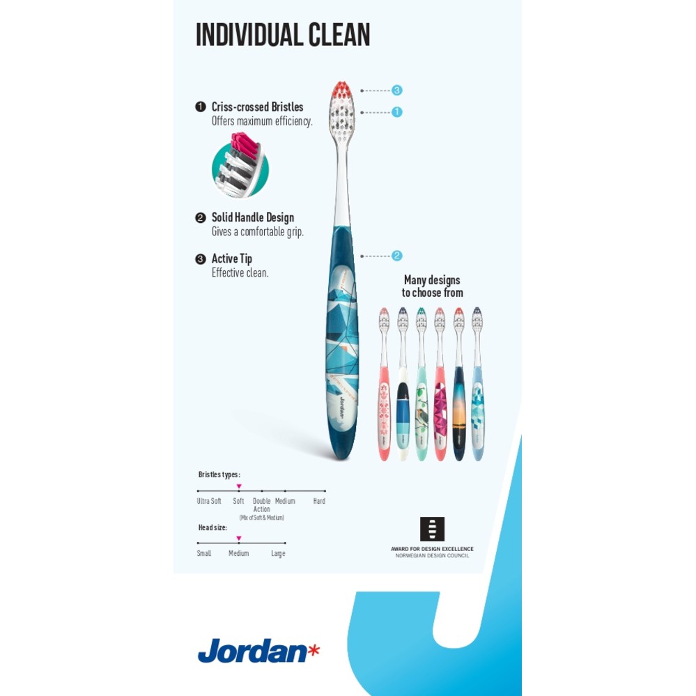 Combo 4 Bàn chải đánh răng Jordan Individual Clean, Lông mềm đan chéo