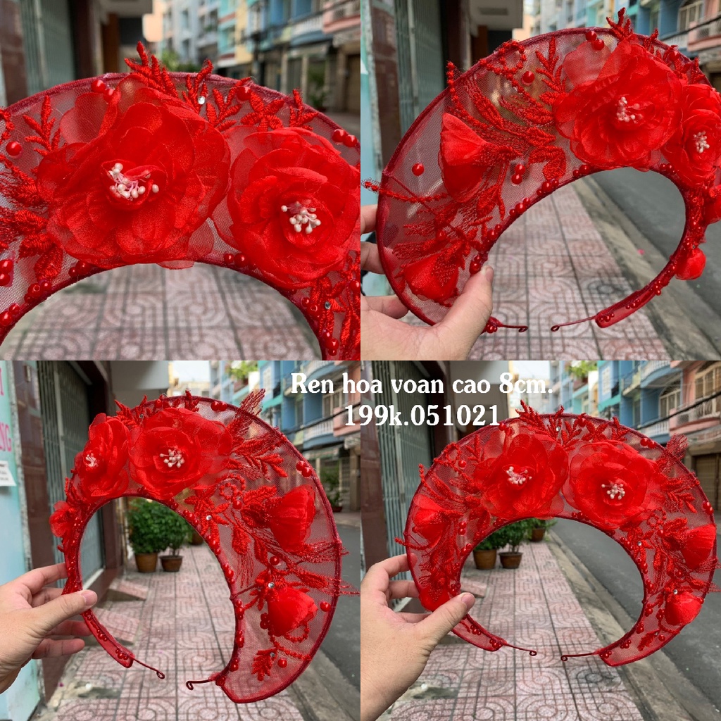Mấn Ren Hoa Voan Cô Dâu Mẫu Mới Màu Đỏ 2021
