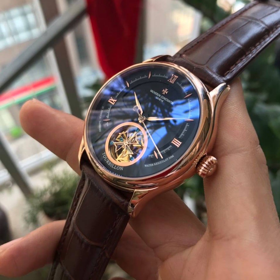 Đồng hồ Nam Vacheron máy nhật, mẫu 3kim mặt đen viền vàng, dòng cơ Automatic size 40mm-41mm | BigBuy360 - bigbuy360.vn