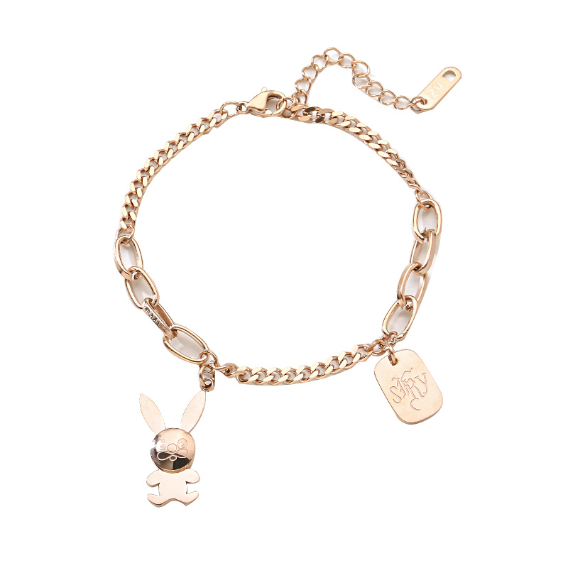 Vòng đeo tay bằng thép titan mạ vàng 18K hình thỏ dễ thương phong cách Nhật Bản cho nữ
