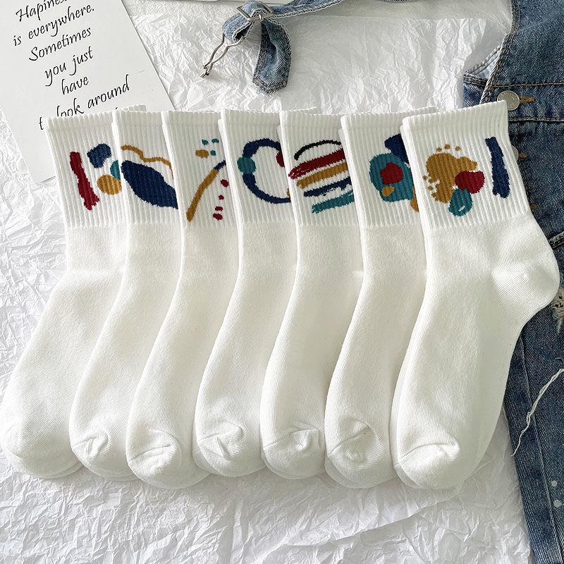 Vớ Ống In Họa Tiết Graffiti Phong Cách Đường Phố Hàn Quốc Nhật Bản Dành Cho Nữ