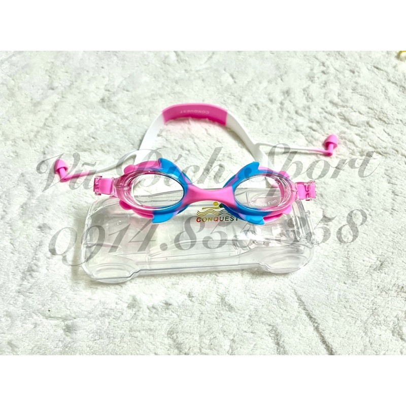 Kính Bơi Conquest cho bé chống UV 100% + kèm nhét tai bơi liền dây cực xịn - Mã BL15 (Sỉ inbox)