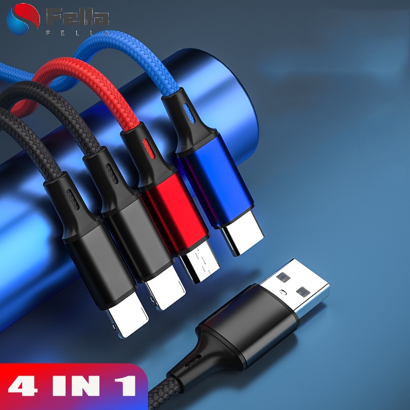 Dây Cáp Sạc Nhanh Truyền Dữ Liệu 4 Trong 1 Đầu Micro USB / 3A Type C Cho iPhone Xiaomi Huawei