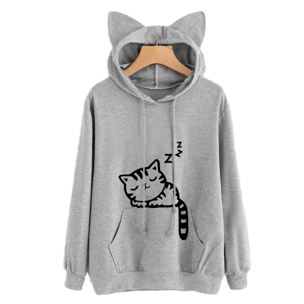 Áo hoodie tay dài thiết kế mũ tai mèo đáng yêu dành cho nữ