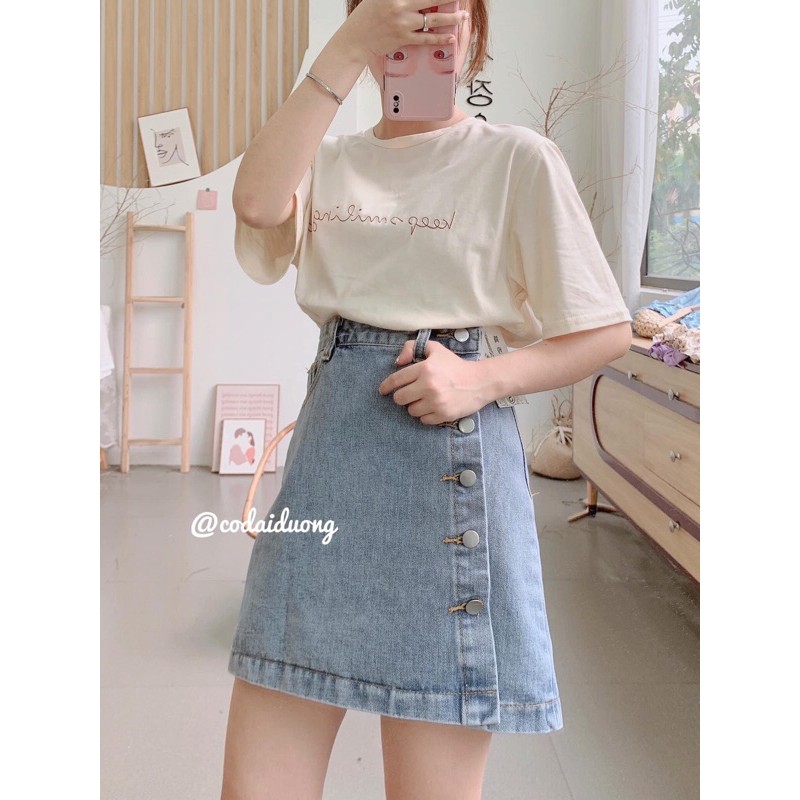 [Mã SKAMCLU7 giảm 10% tối đa 50K đơn 0Đ] chân váy bò cúc lệch | BigBuy360 - bigbuy360.vn