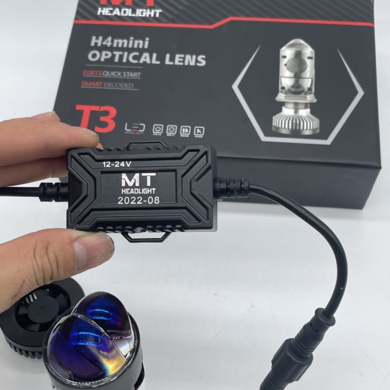 Đèn Pha LED Bi Cầu Mini H4 T3 Mẫu 2022 Kính Tím Lắp Ô tô, Xe Máy