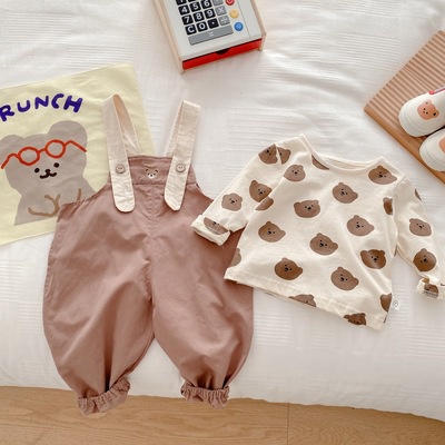 Áo Thun Tay Dài In Hình Gấu Dễ Thương Thời Trang Mùa Thu Cho Bé Trai 0-3 Tuổi