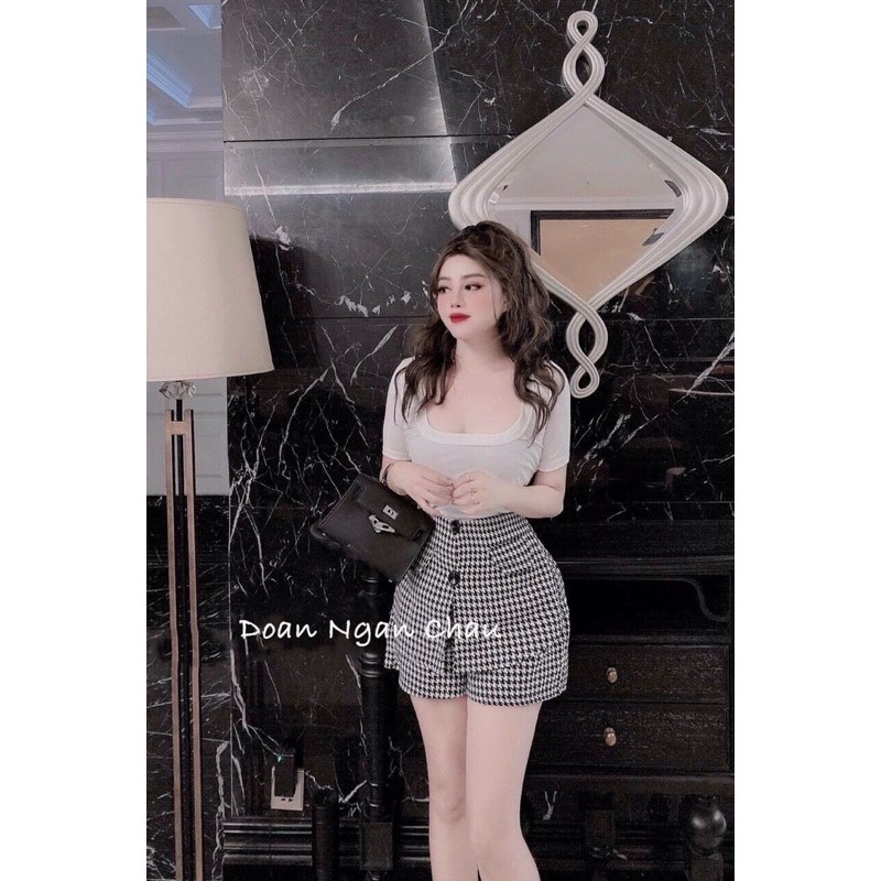 Sét áo thun trơn body mix quần đùi kẻ giả váy Chất áo cotton tàu chuẩn sịn đét cv thô lụa mềm | BigBuy360 - bigbuy360.vn