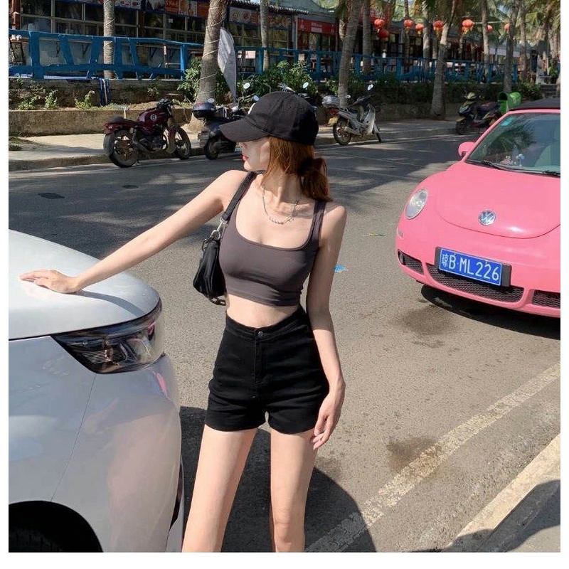 Quần short denim COZOKC lưng cao dáng ôm dễ phối đồ hợp thời trang