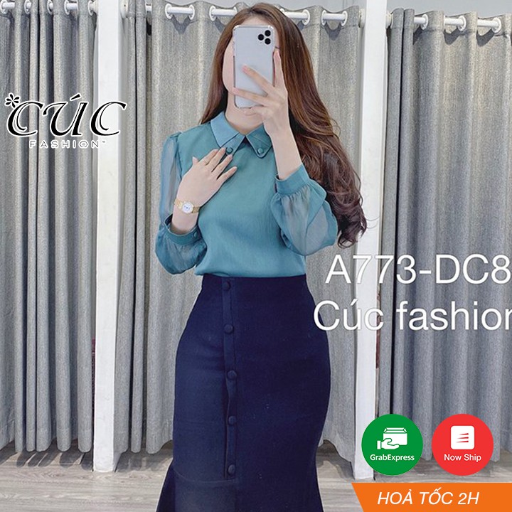 Áo sơ mi nữ cao cấp công sở đẹp Cúc Fashion A773 áo somi lụa kiểu hàn quốc cúc bọc