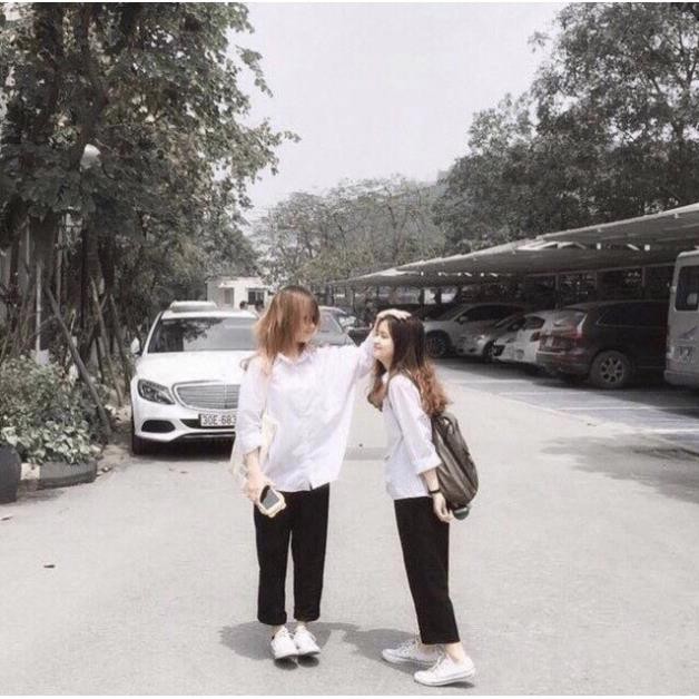 Áo sơ mi trắng trơn nam nữ basic oversize học sinh DÀI TAY UZZANG ་