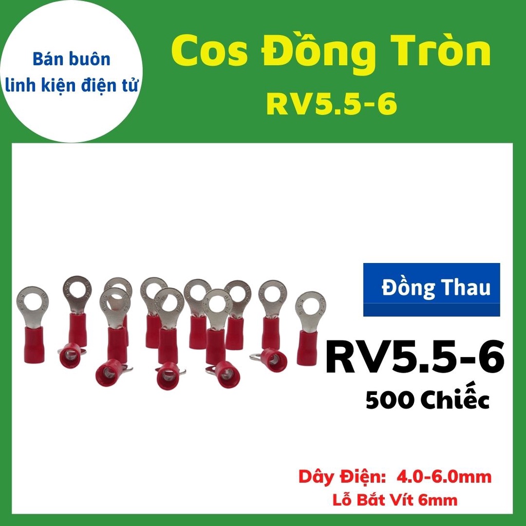 500 Đầu cos tròn RV5.5-6, đầu cos nối dây điện, RV5.5-6 , Đầu cos tròn, cos chữ o