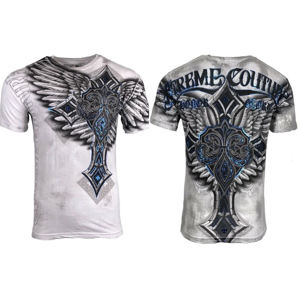 Áo Thun Nam Màu Trắng Affliction Xtreme In Hình Đôi Cánh Xe Đạp MMA Cá Tính