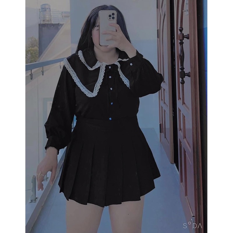 [Shop bigsize nữ 60kg-90kg] Áo sơ mi tay dài công sở cổ viền ren màu đen/nâu/nude/trắng shop táo đỏ bigsize